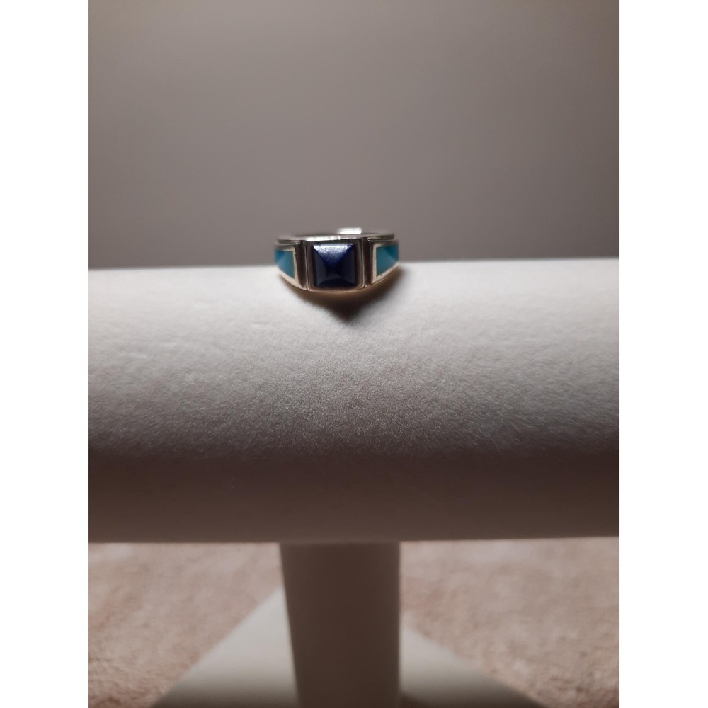 Turquoise lapis ring southwestern in sterling silver size 6